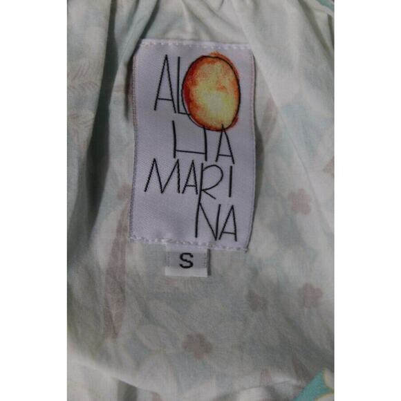 ALOHA MARINA Sz S Small Light Blue Flora Kona Maxi Dress Cotton - Picture 2 of 10